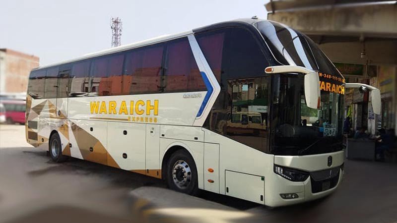 waraich express zhongtong white bus at Lahore terminal