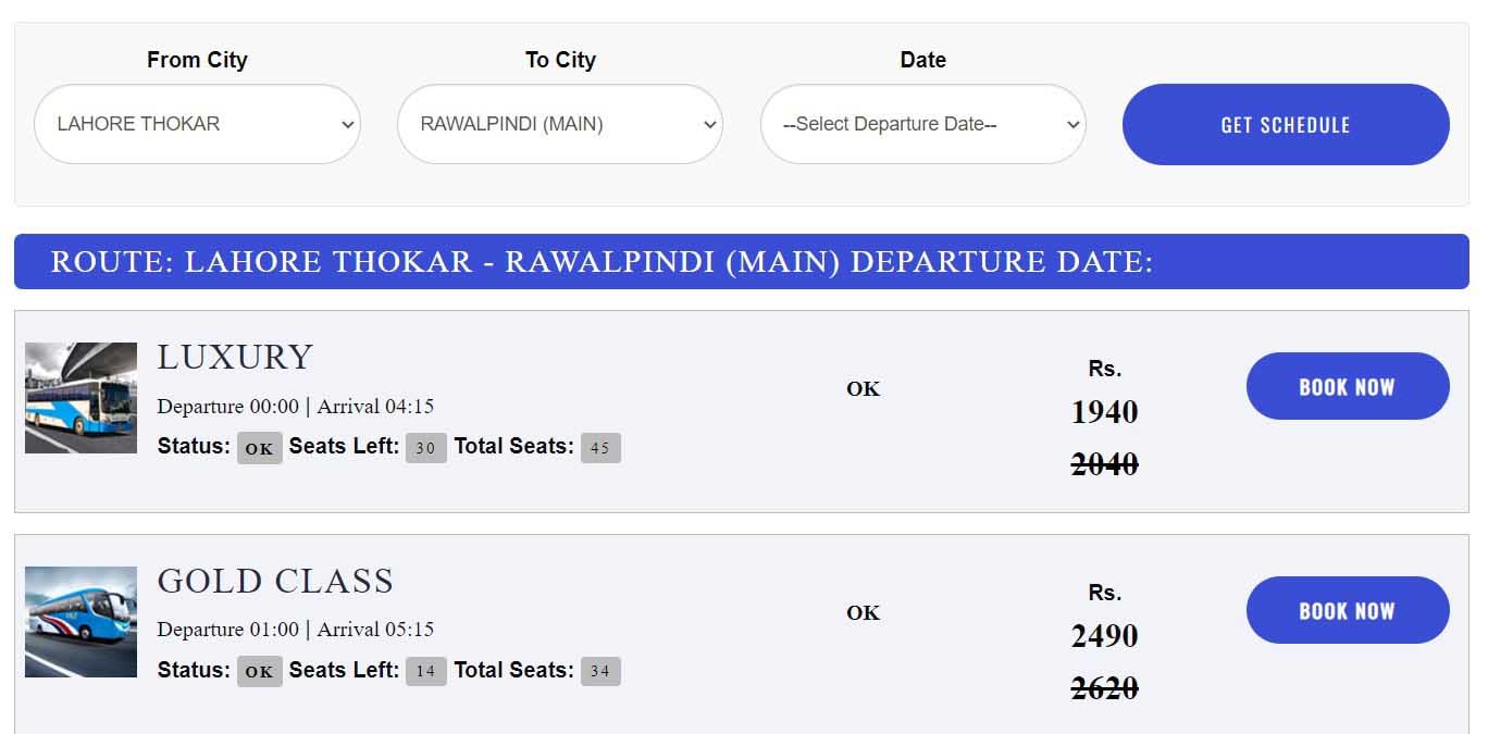 Daewoo Express Online Bus Ticket Booking from Website and Mobile